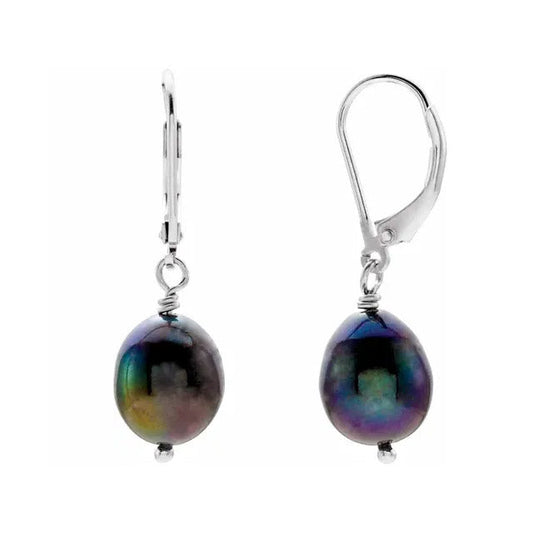 Sterling Silver Cultured Black Freshwater Pearl Earrings