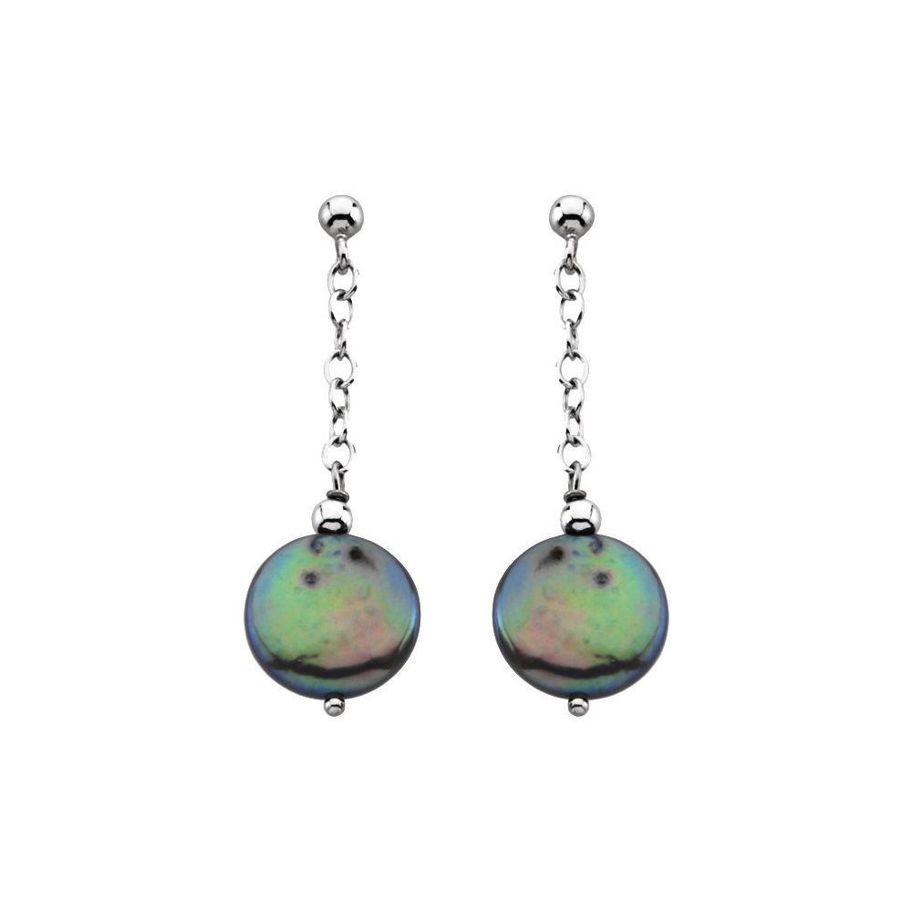 Sterling Silver Cultured Freshwater Black Coin Pearl Earrings
