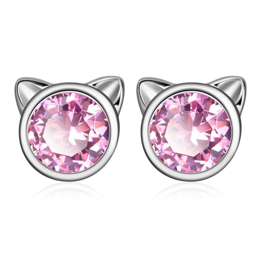 Sterling Silver Cat Ear Crystal Earrings