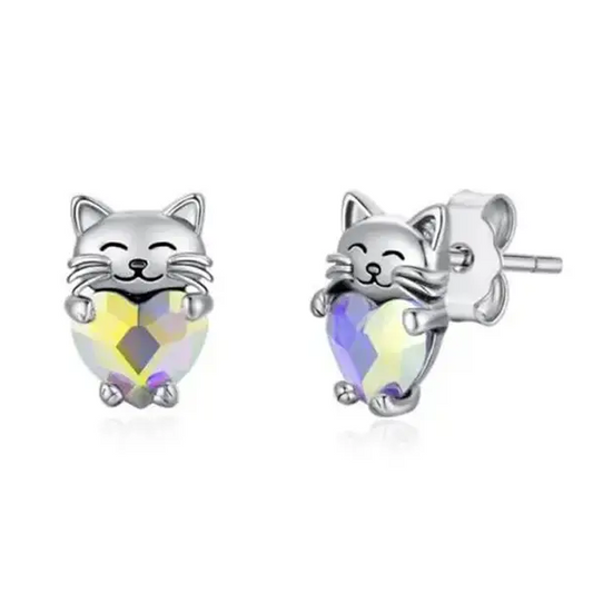 Small Sterling Silver Cat Hug Earrings