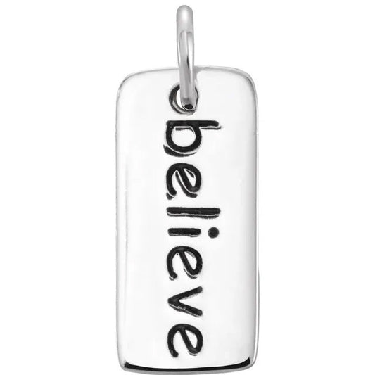 Small Sterling Silver "Believe" Tag Charm