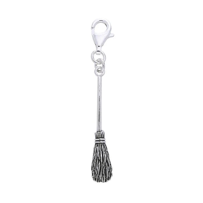 Sterling Silver Broomstick Enchanting Wicca Symbol Clip on Charm