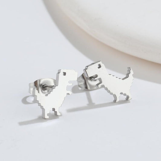 No Internet T-Rex Dinosaur Game Stainless Steel Earrings
