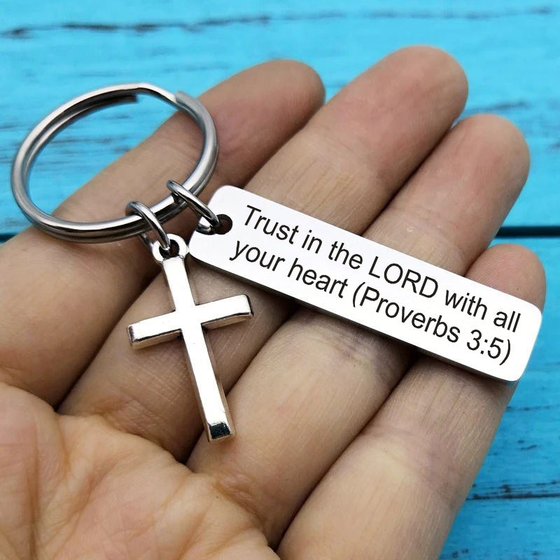 Cross & Bible Verse Stainless Steel Keychain