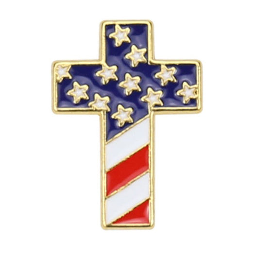 US American Flag Cross Enamel Pin