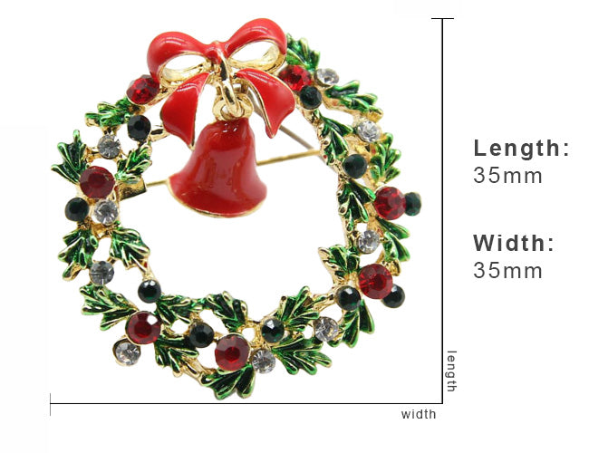 Christmas Wreath with Bell Brooch Pin