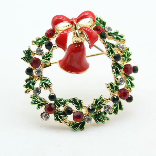 Christmas Wreath with Bell Brooch Pin