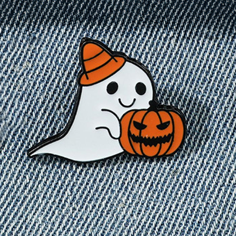 Cute Ghost with Pumpkin Enamel Pin