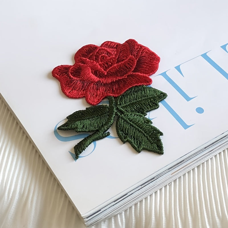 Embroidered Red Rose Flower Patches