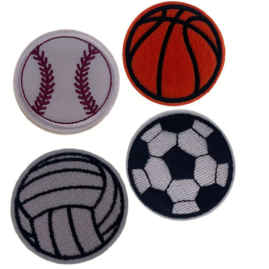 All-Star Sports Ball Iron-On Patches - Baseball, Soccer, Volleyball, Basketball