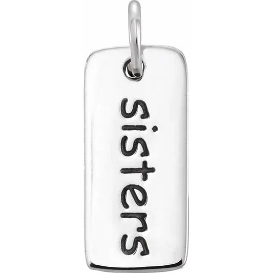 Small Sterling Silver "Sisters" Tag Charm