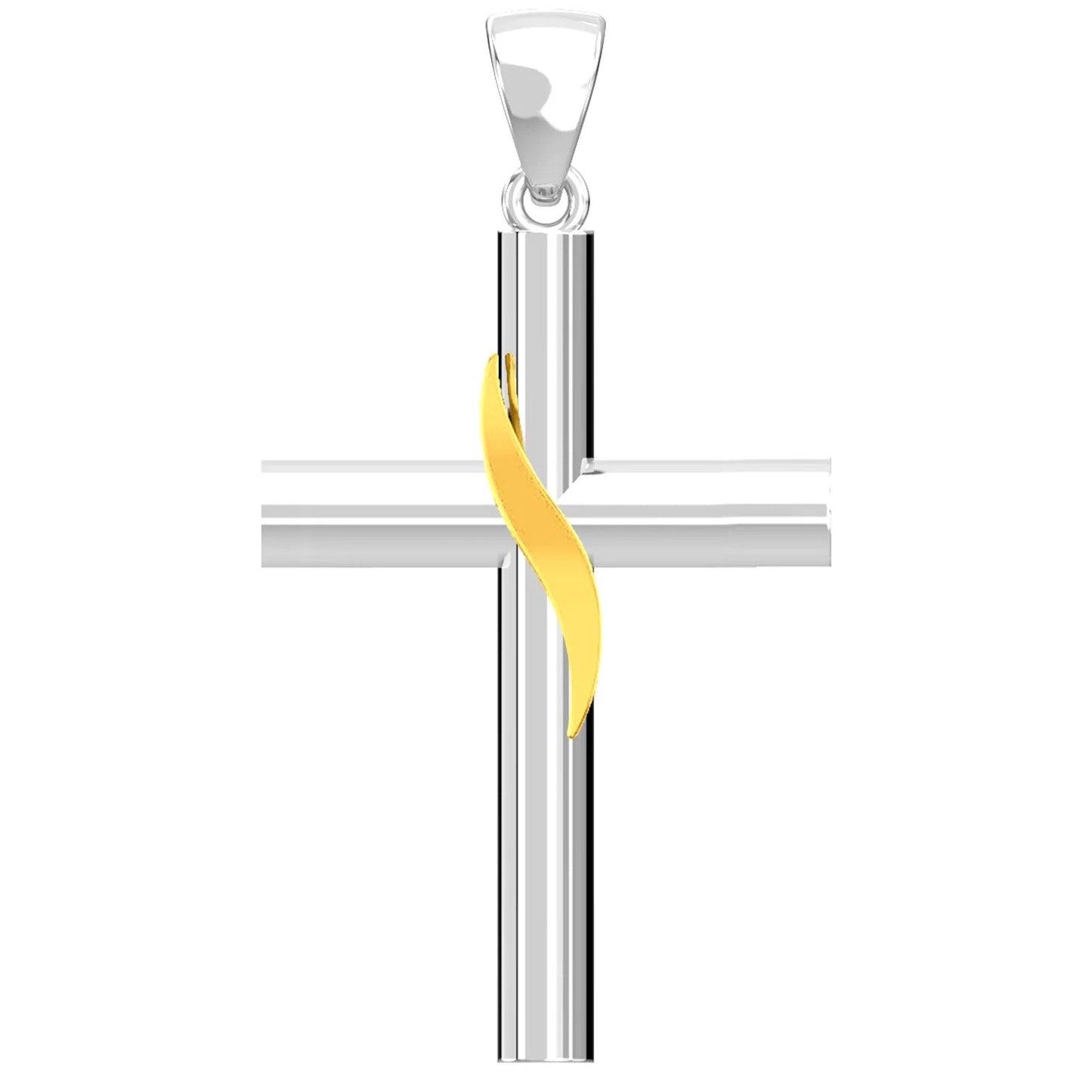 Sterling Silver & 14k Yellow Gold 35mm Cross Pendant