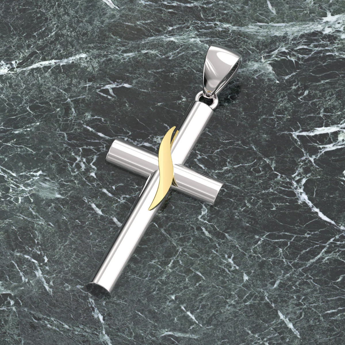 Sterling Silver & 14k Yellow Gold 35mm Cross Pendant
