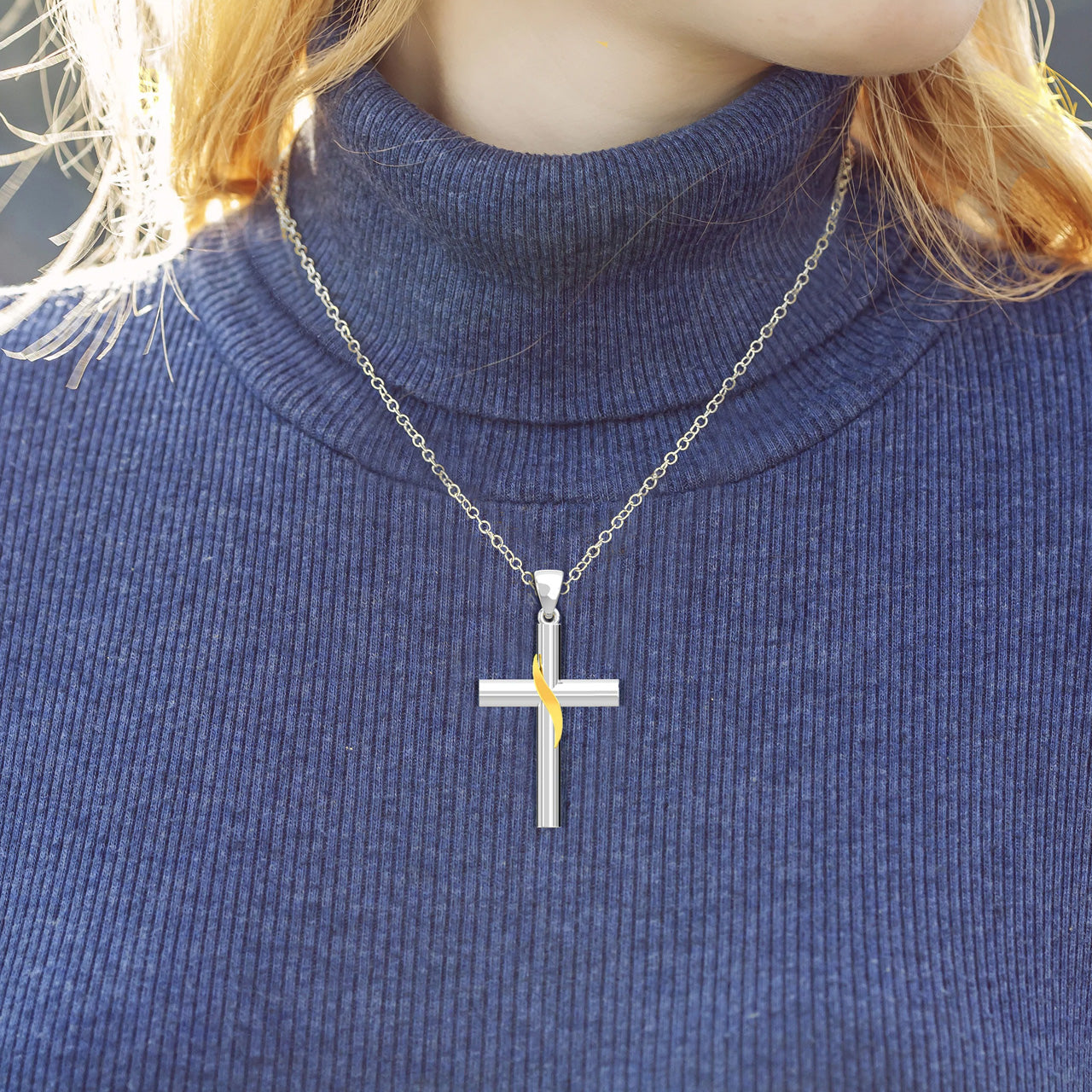 Sterling Silver & 14k Yellow Gold 35mm Cross Pendant
