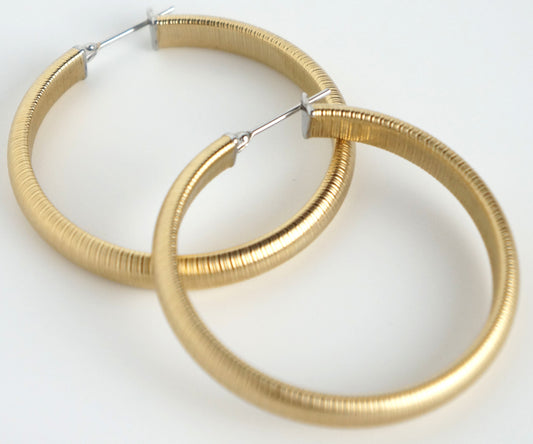 Women's 40mm Gold-Tone Stainless Steel Textured Hoop Earring Pair
