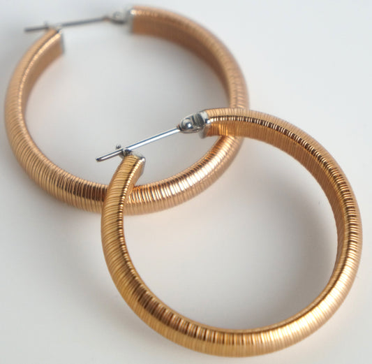 Women's 30mm Rose Gold-Tone Stainless Steel Textured Hoop Earring Pair