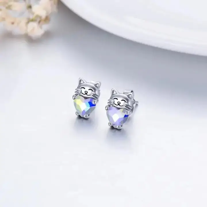 Small Sterling Silver Cat Hug Earrings