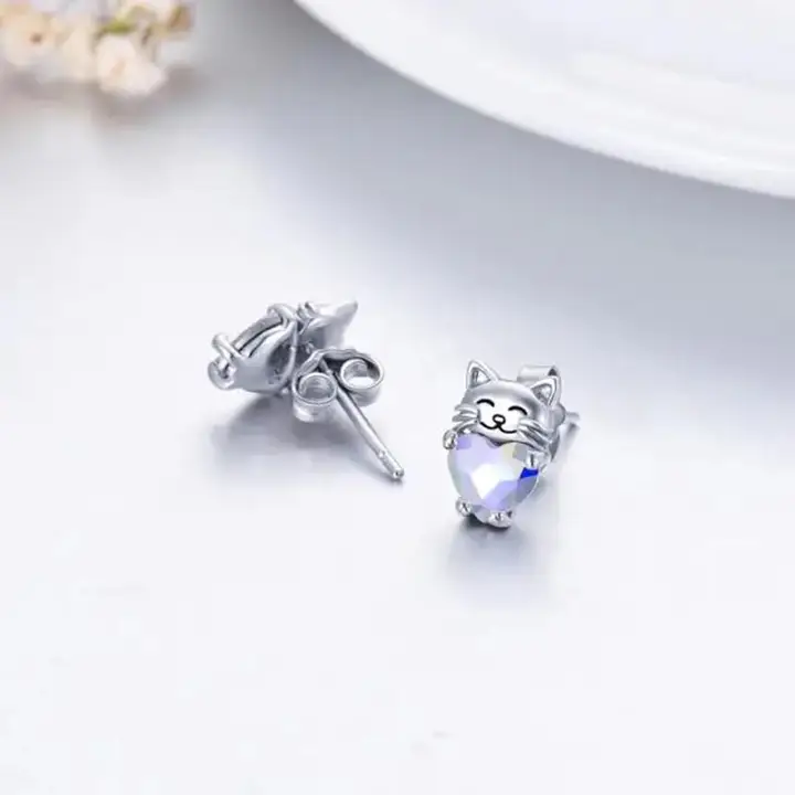 Small Sterling Silver Cat Hug Earrings