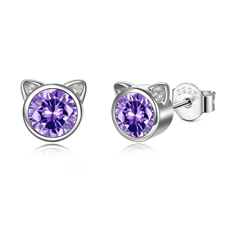 Sterling Silver Cat Ear Crystal Earrings