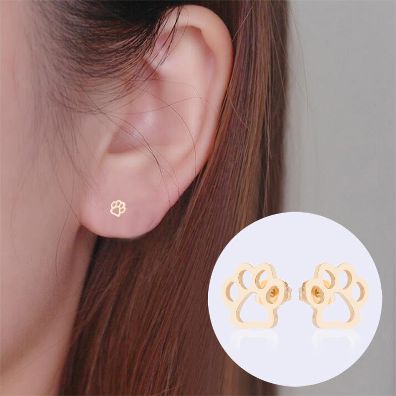Stainless Steel Paw Print Earrings