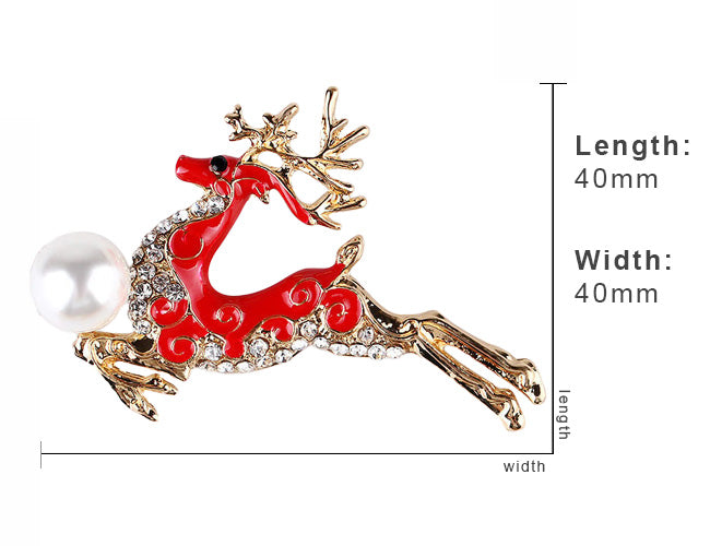Red Christmas Reindeer Brooch Pin