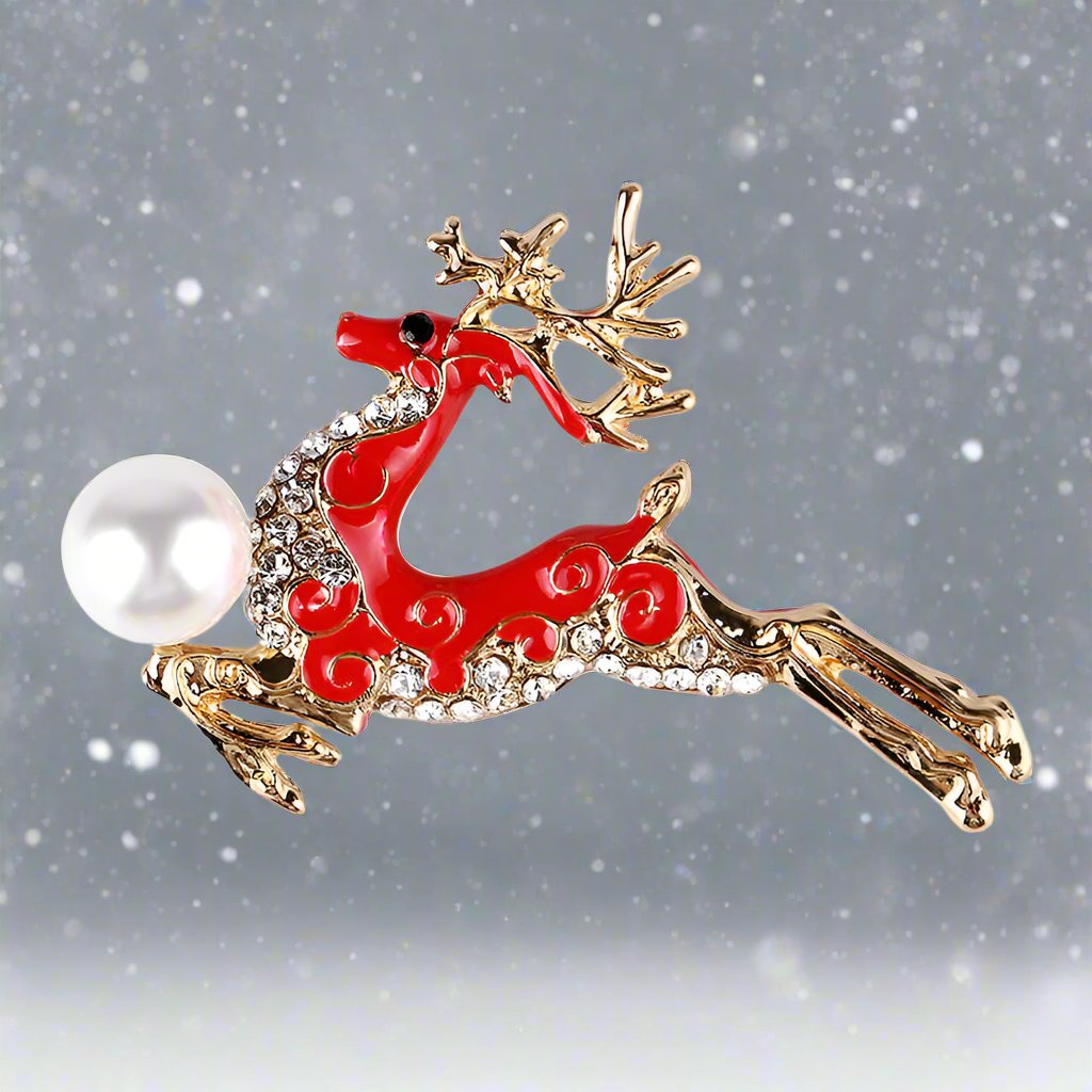 Red Christmas Reindeer Brooch Pin