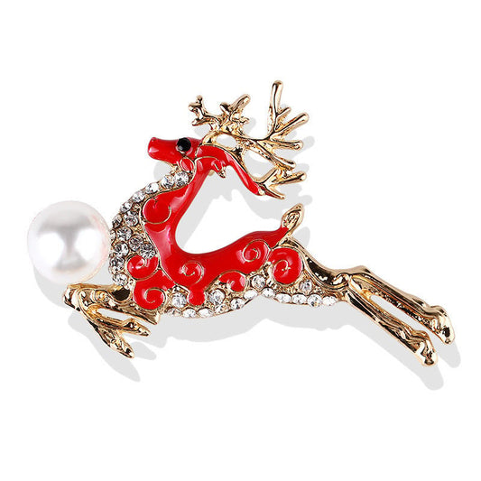 Red Christmas Reindeer Brooch Pin