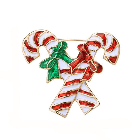 Double Candy Cane with Bow Christmas Brooch Pin
