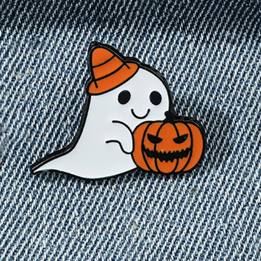 Cute Ghost with Pumpkin Enamel Pin