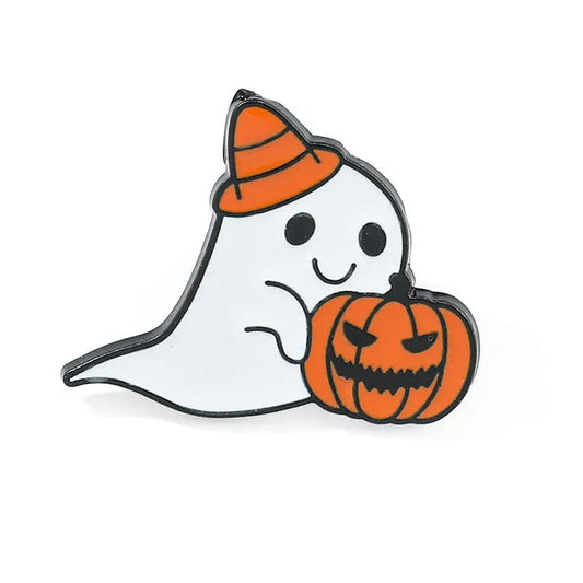 Cute Ghost with Pumpkin Enamel Pin