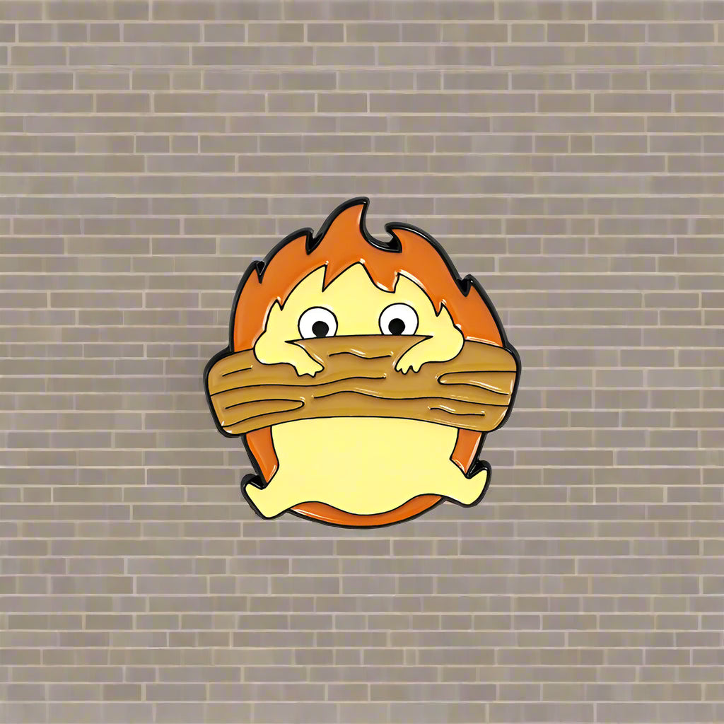 Howl's Moving Castle Calcifer Hanging On Fire Log Enamel Pins