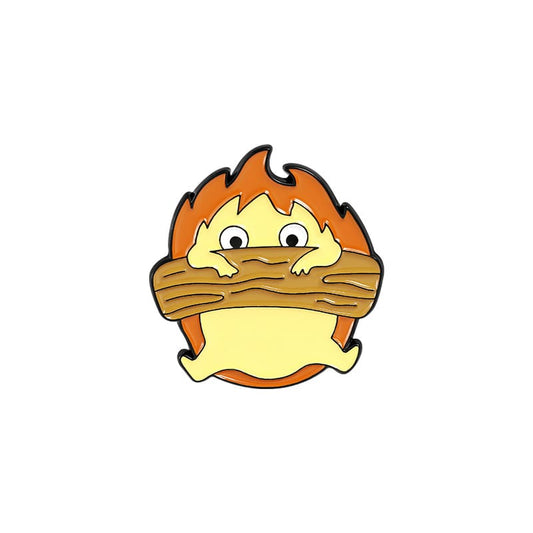 Howl's Moving Castle Calcifer Hanging On Fire Log Enamel Pins