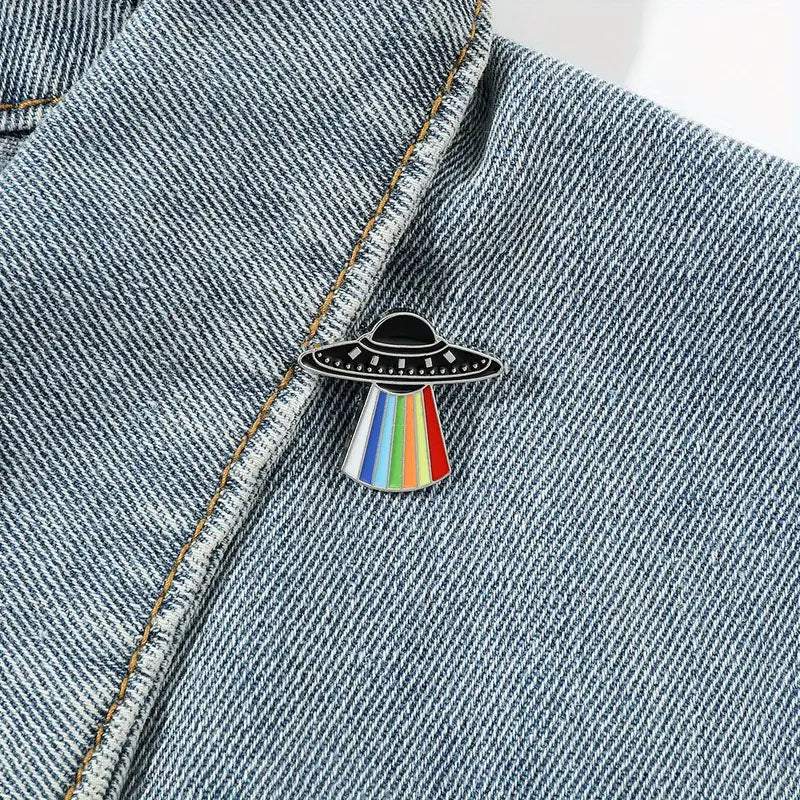 Alien UFO Rainbow Spaceship Enamel Pin
