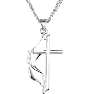 Large Methodist Cross & Flame Necklace